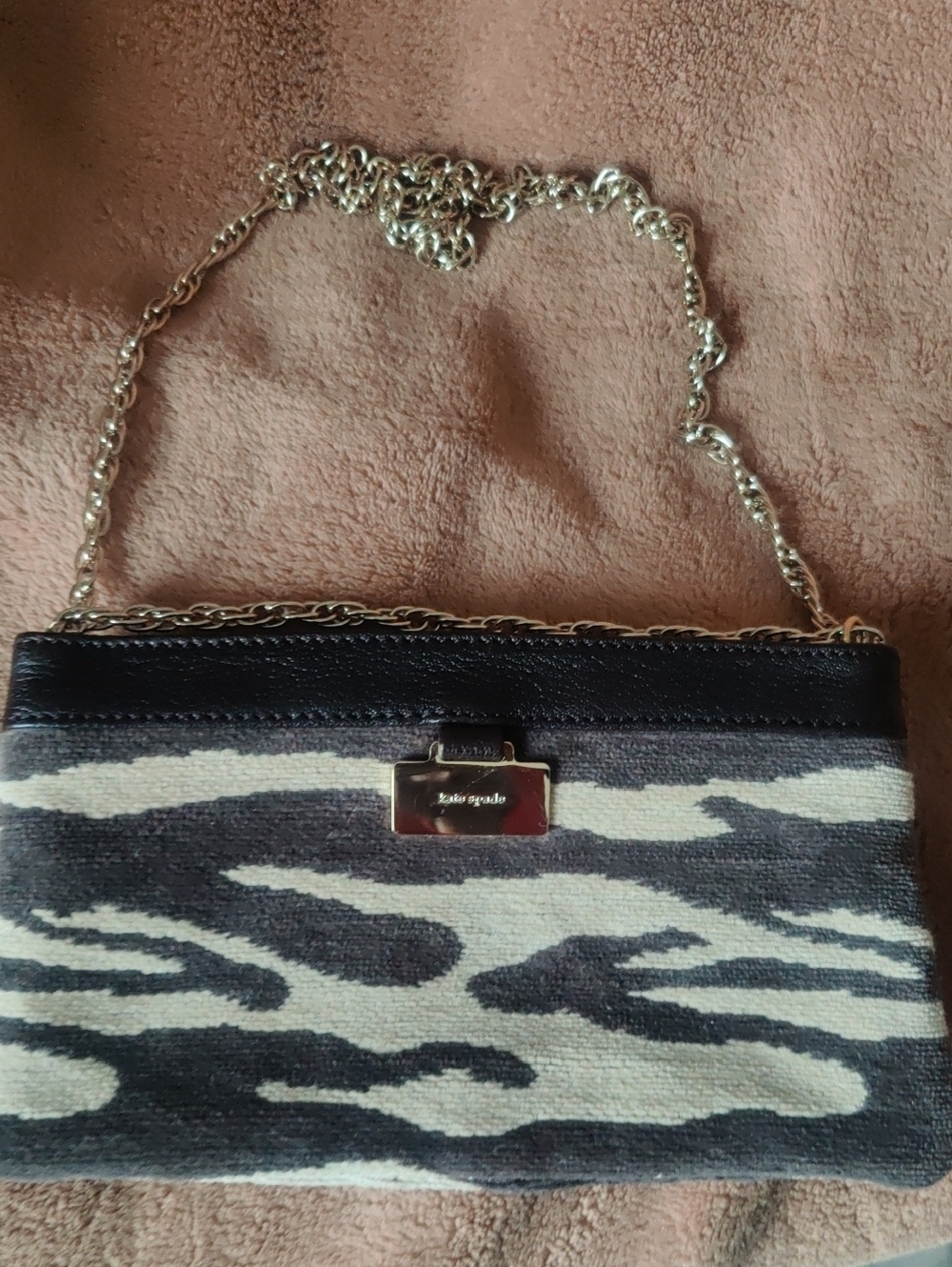 Kate Spade Zebra‑Print Chain Strap Clutch – Like New – Rare